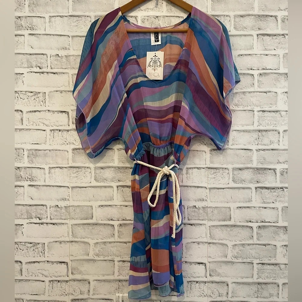 NWT!! Becca sound waves metallic stripe sheer cover-up dress XS/S - Picture 4 of 8